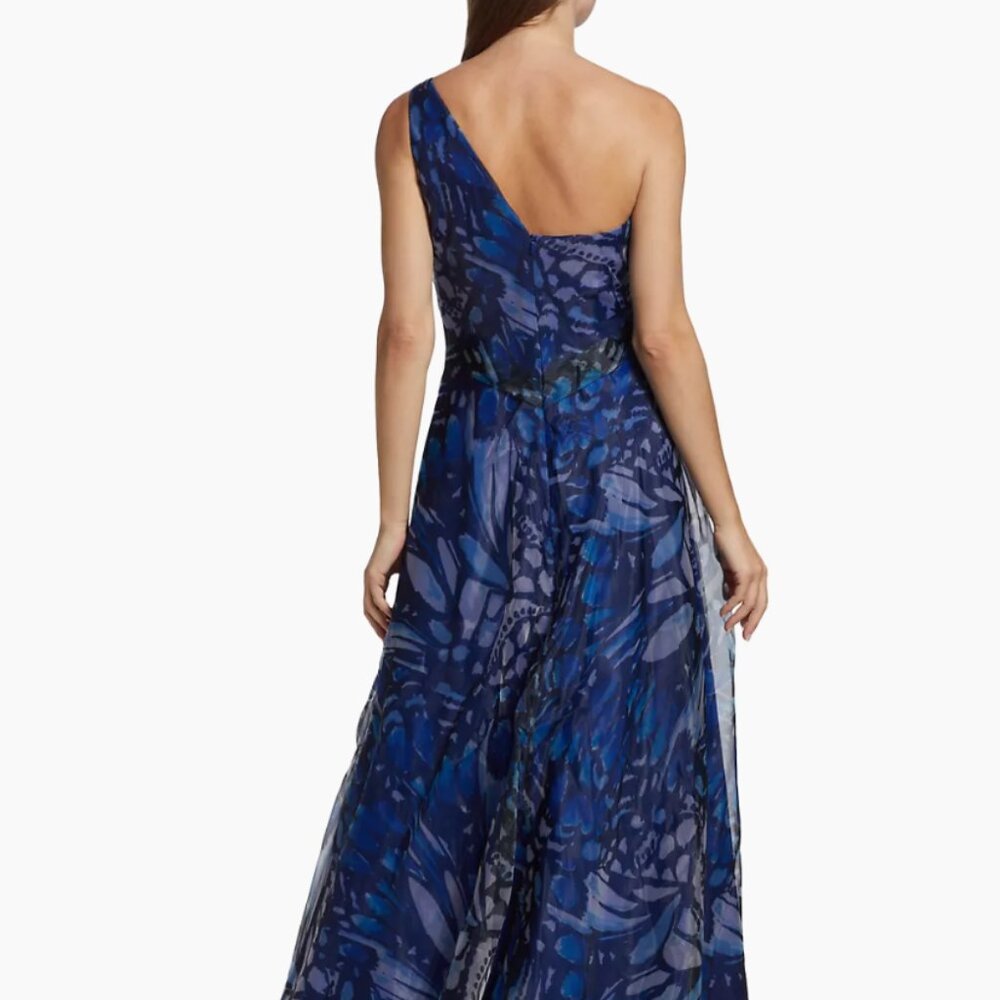 Rene Ruiz Collection Butterfly-Print One-Shoulder Gown size 14